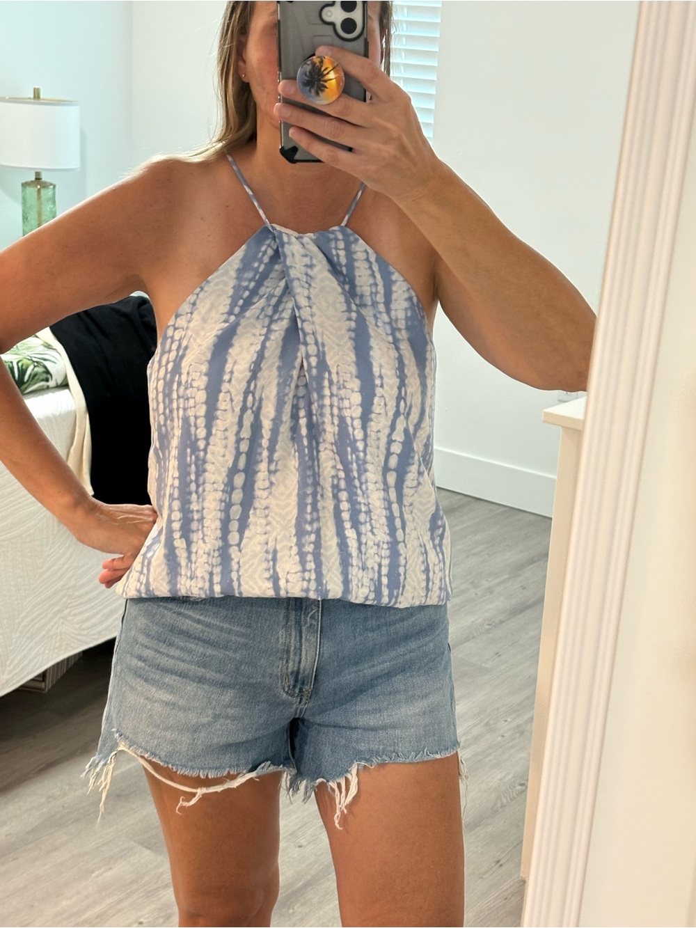 Tyche Blue and White Tie-Dye Halter Tank